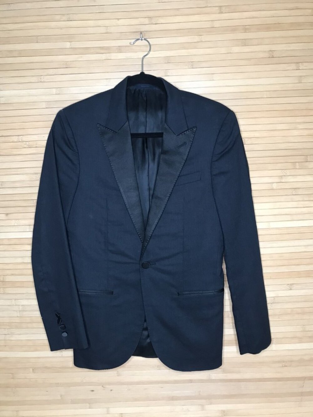 LANVIN black midnight blue formal tuxedo blazer jacket FR44 US 34 SLIM